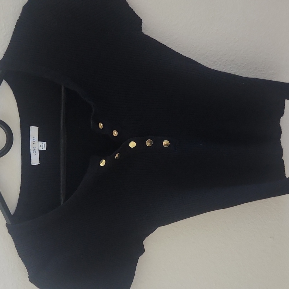 Love Tree Black Ribbed Button-Up Crop Top - Picture 4 of 6